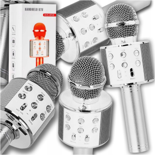BEZDRÔTOVÝ KARAOKE MIKROFÓN BLUETOOTH REPRODUKTOR STRIEBORNÝ DARČEK